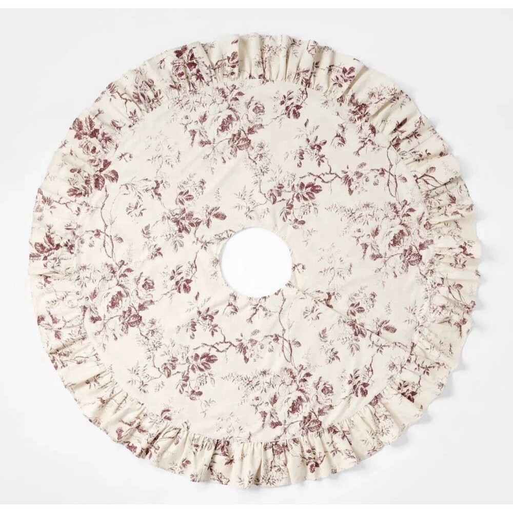 Threshold Studio McGee Ruffle Botanical Tree Skirt Cream/Red – NEW, RARE - Picture 1 of 4